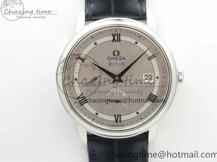 0312 Timeless De Ville Prestige Real PR SS ZF 1:1 Best Edition Gray Dial Blue Markers on Blue Leather Strap MIYOTA 7936